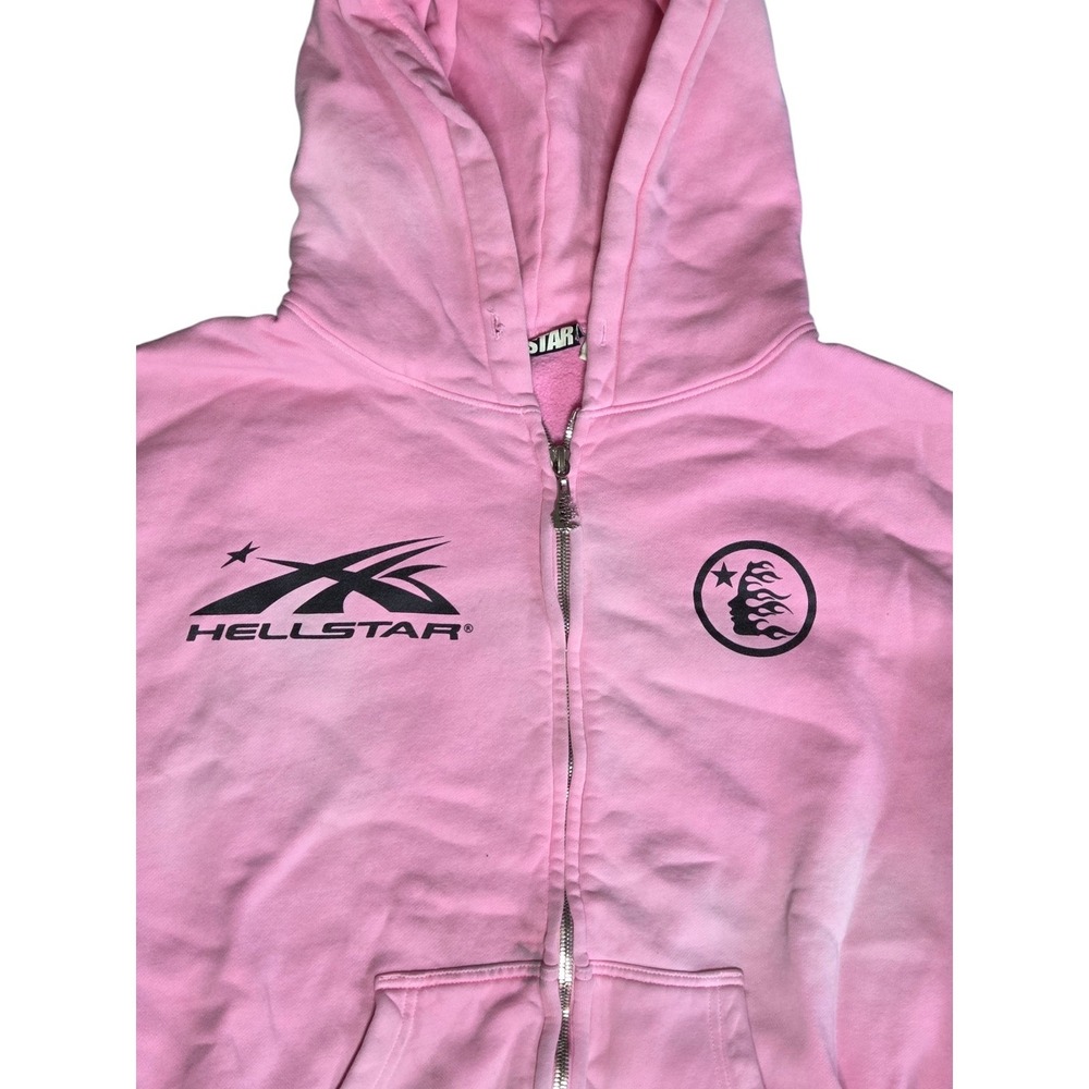 Hellstar Studios Pink Graphic Zip Up Hoodie Mens Large Flame Sleeve Streetwear - Picture 3 of 12